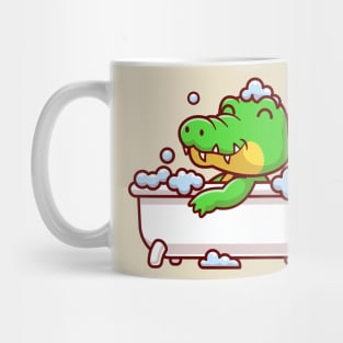 Cute Crocodile Bathing In Bathtub Cartoon Mug
